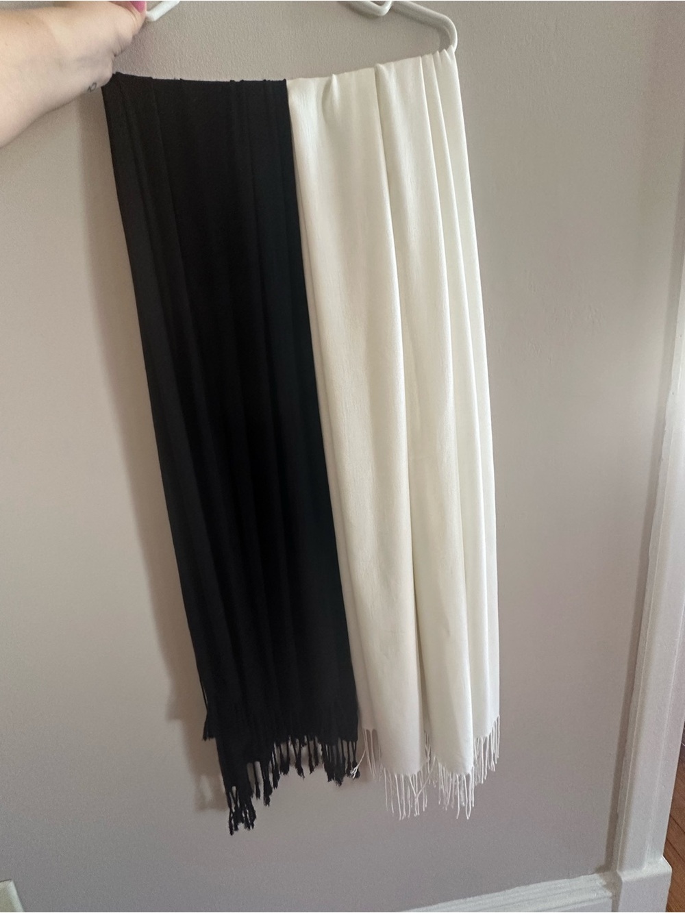 Black and White Two-Pack Fringe Shawls